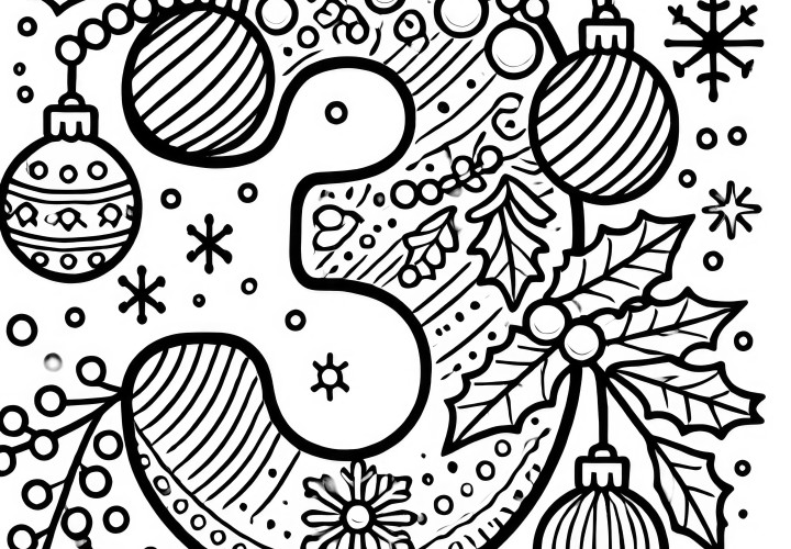 Third Advent: Christmas-decorated 3 as a coloring picture