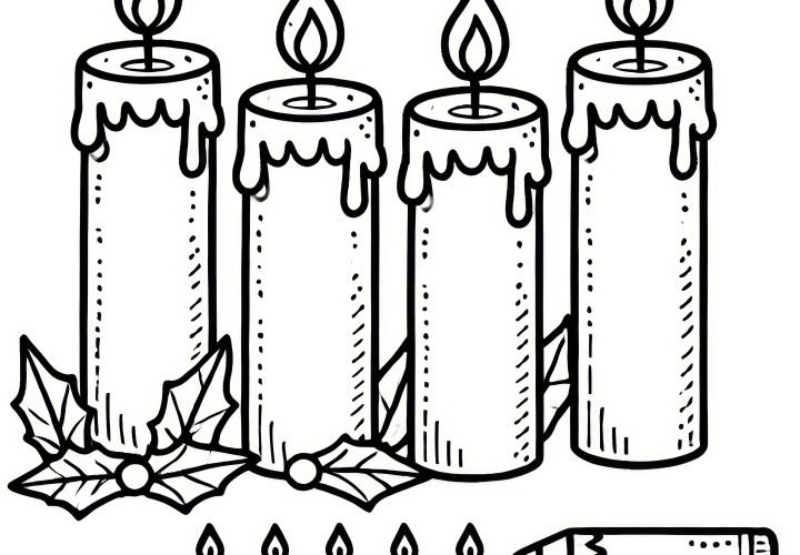 Burning Advent candles: simple coloring page for children