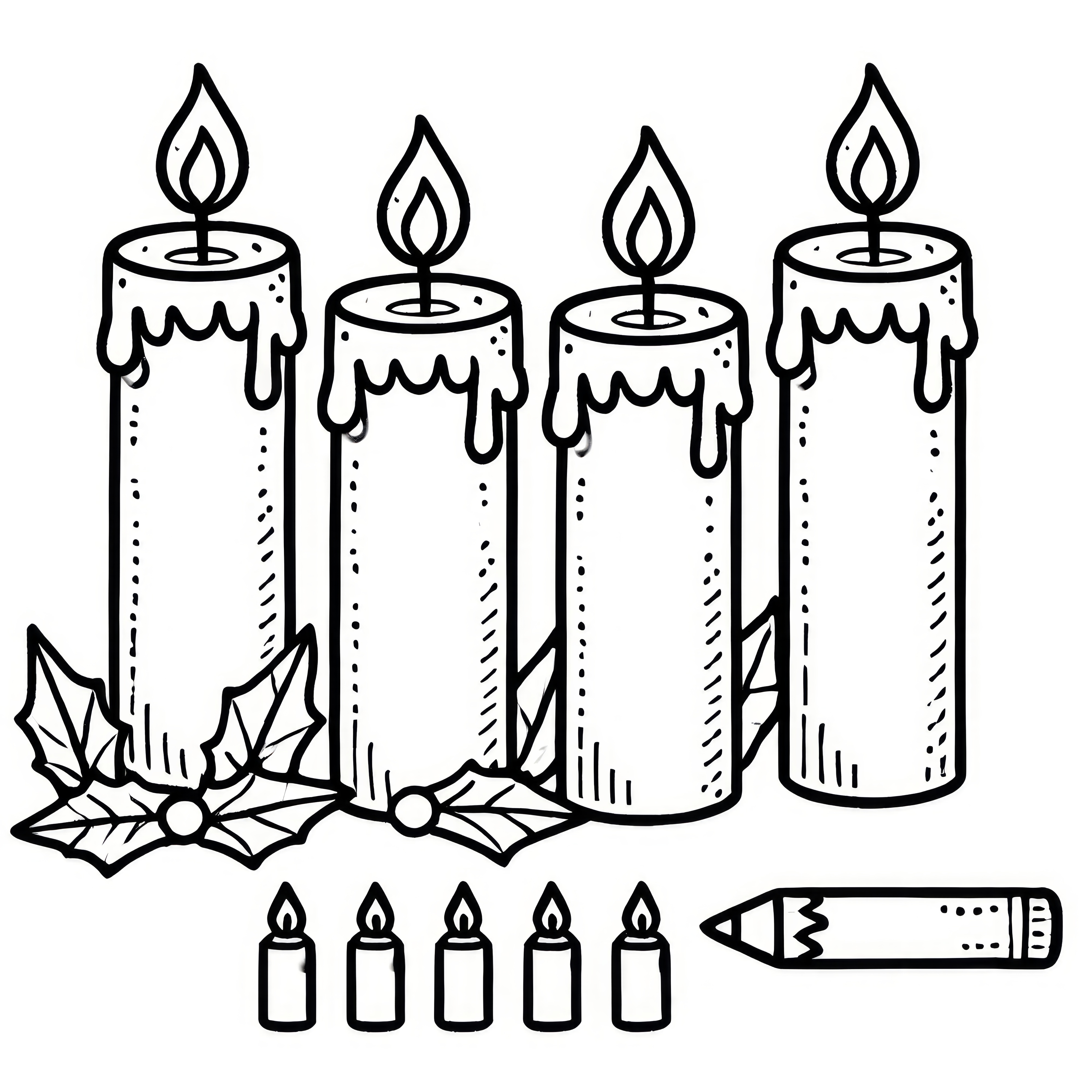 Burning Advent candles: simple coloring page for children