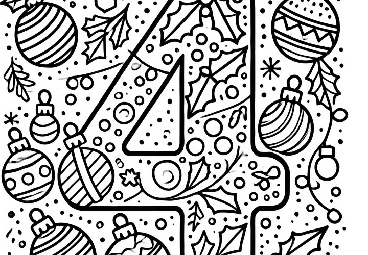 Fourth Advent: Christmas decorated 4 as a coloring page