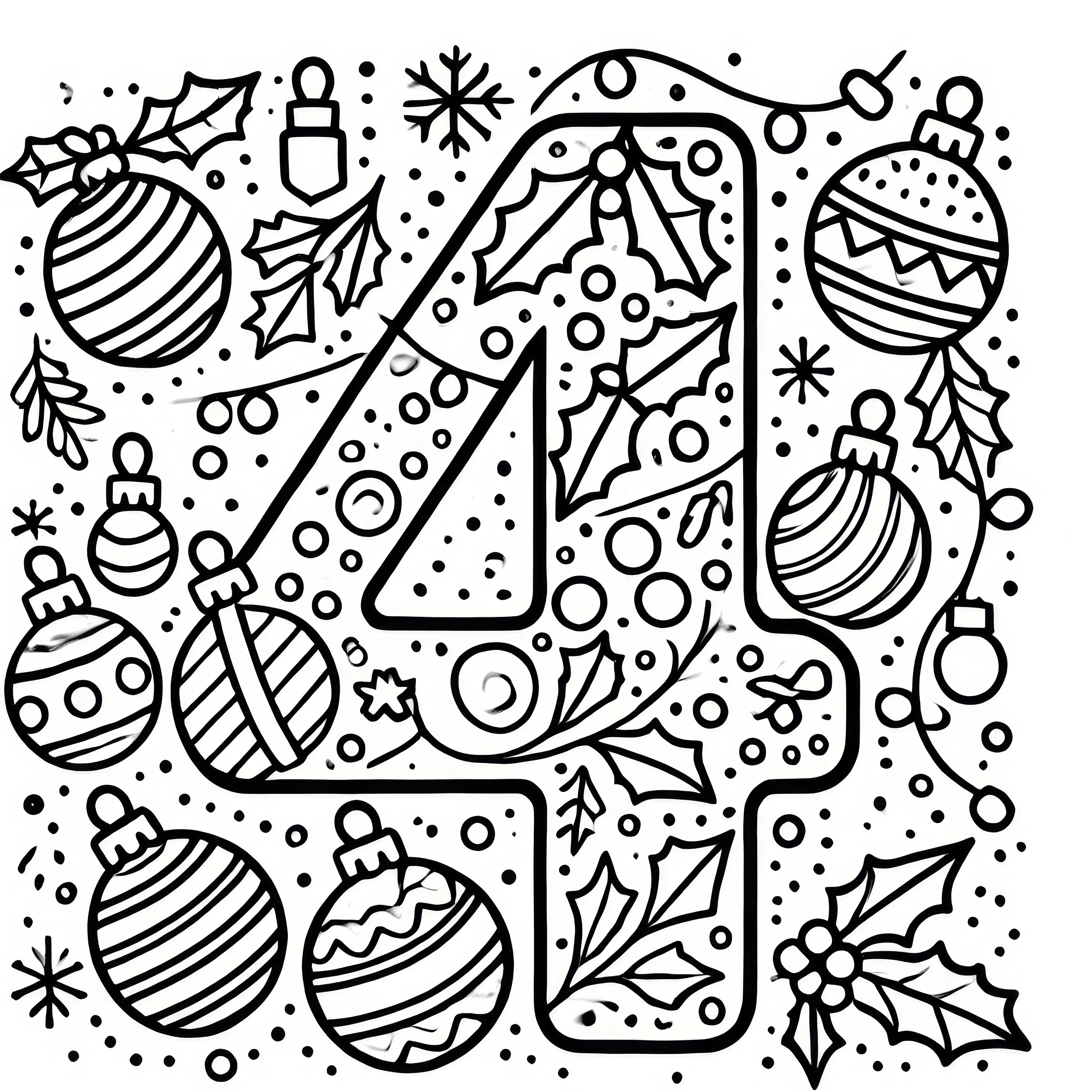 Fourth Advent: Christmas-decorated number 4 as a coloring page