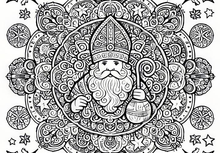 Saint Nicholas as a mandala coloring page (color for free)