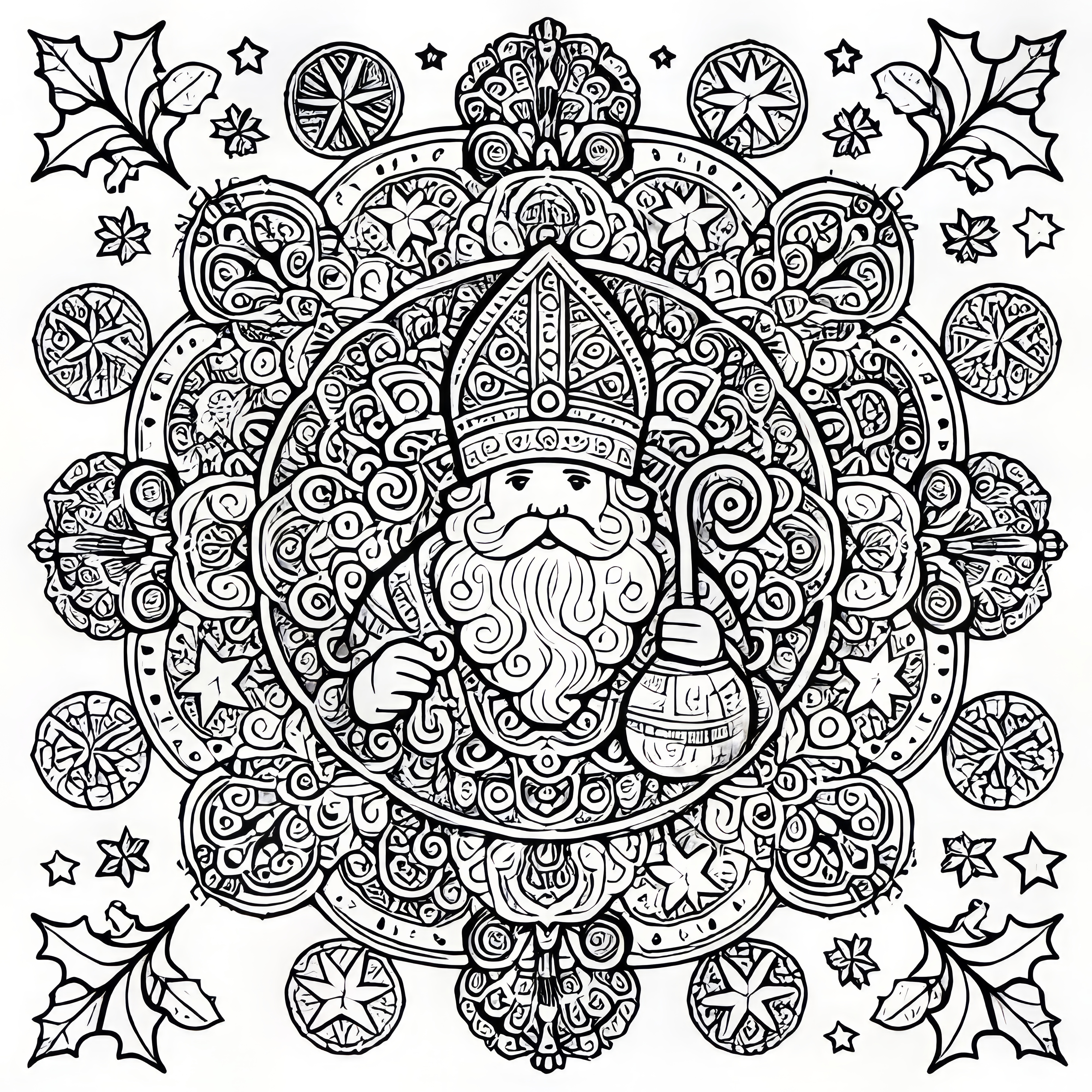 Ziemassvētku vecītis kā mandalas krāsojamā lapa (bezmaksas krāsošana)