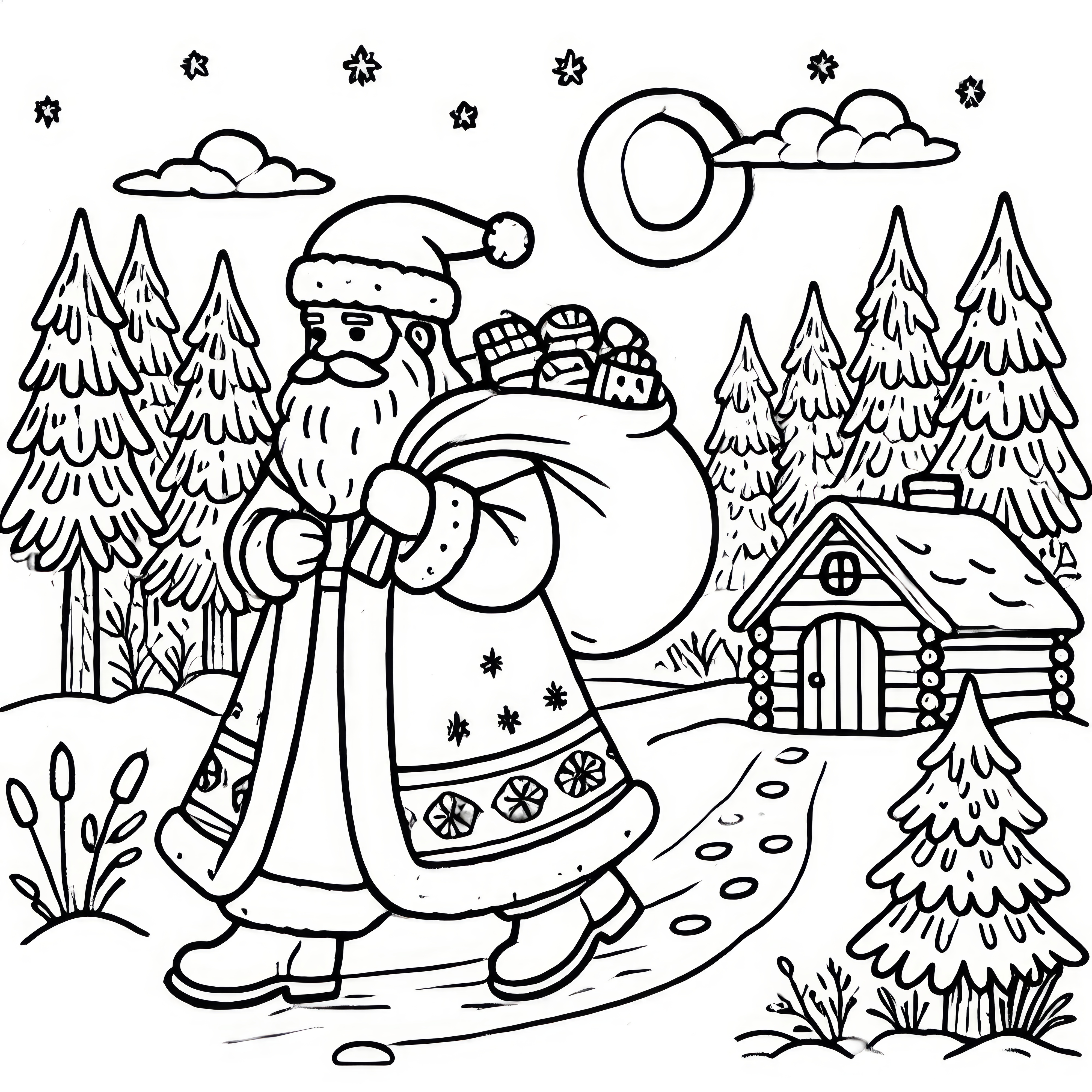 Nicholas is walking through a winter landscape - coloring page