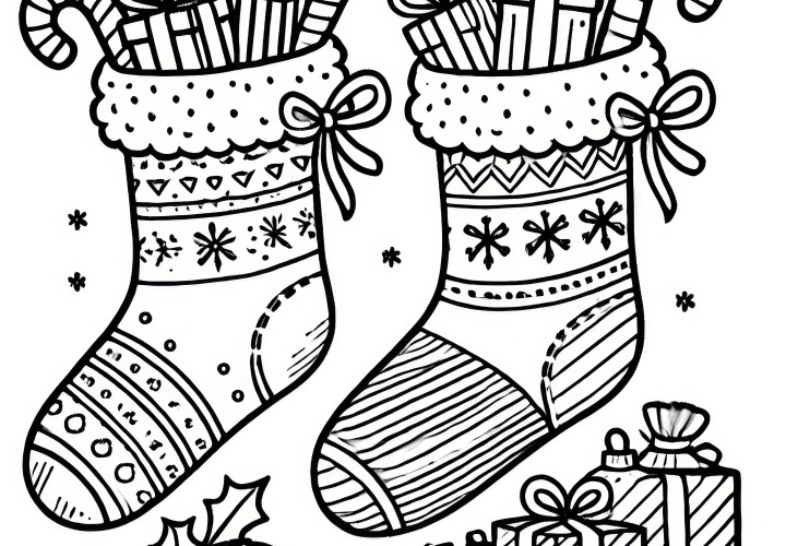 Chaussettes chaudes avec cadeaux de Saint-Nicolas (coloriage)