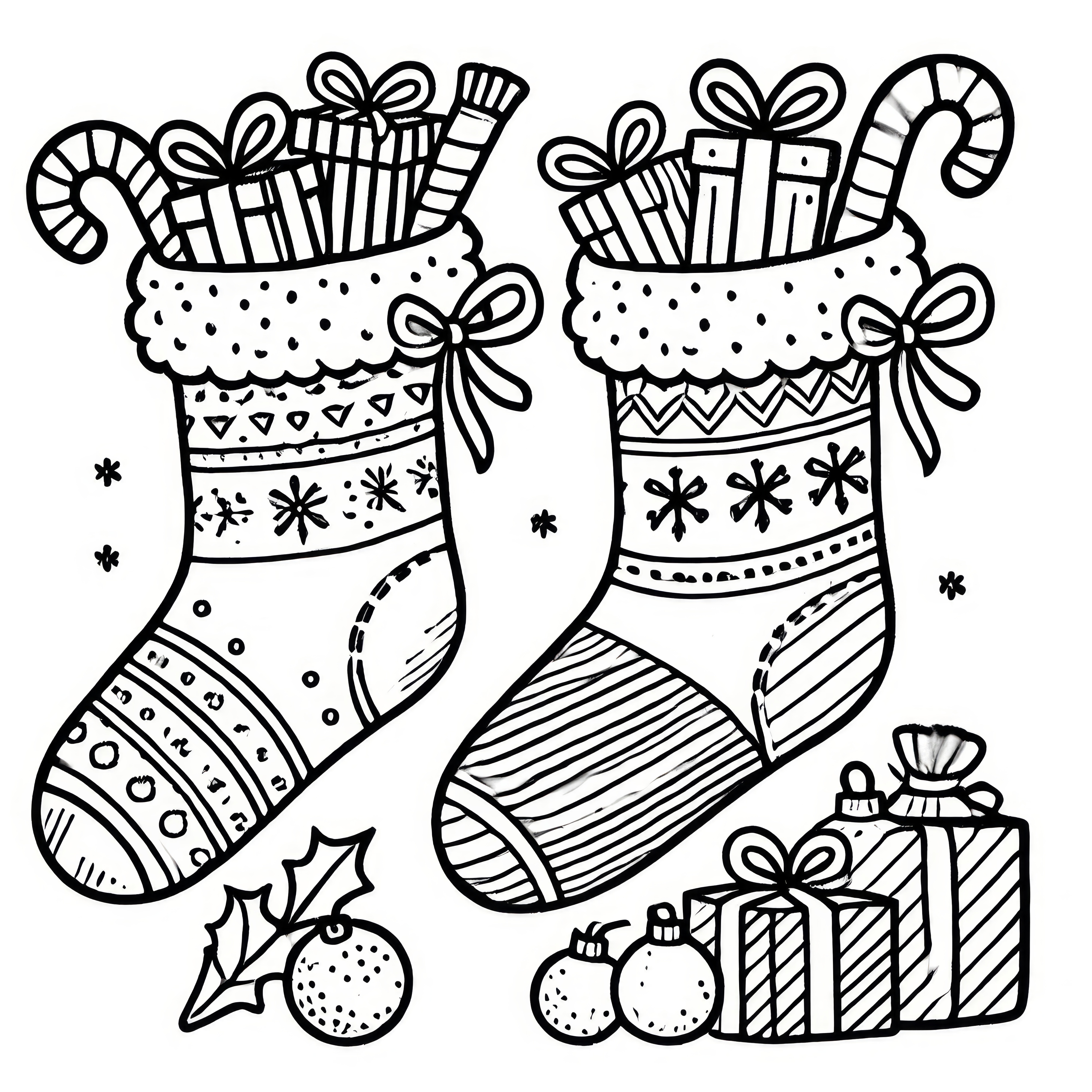 Warm socks with Santa Claus presents (Coloring picture)