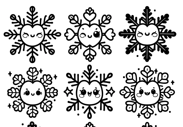 Cute snowflake faces: Coloring template for children