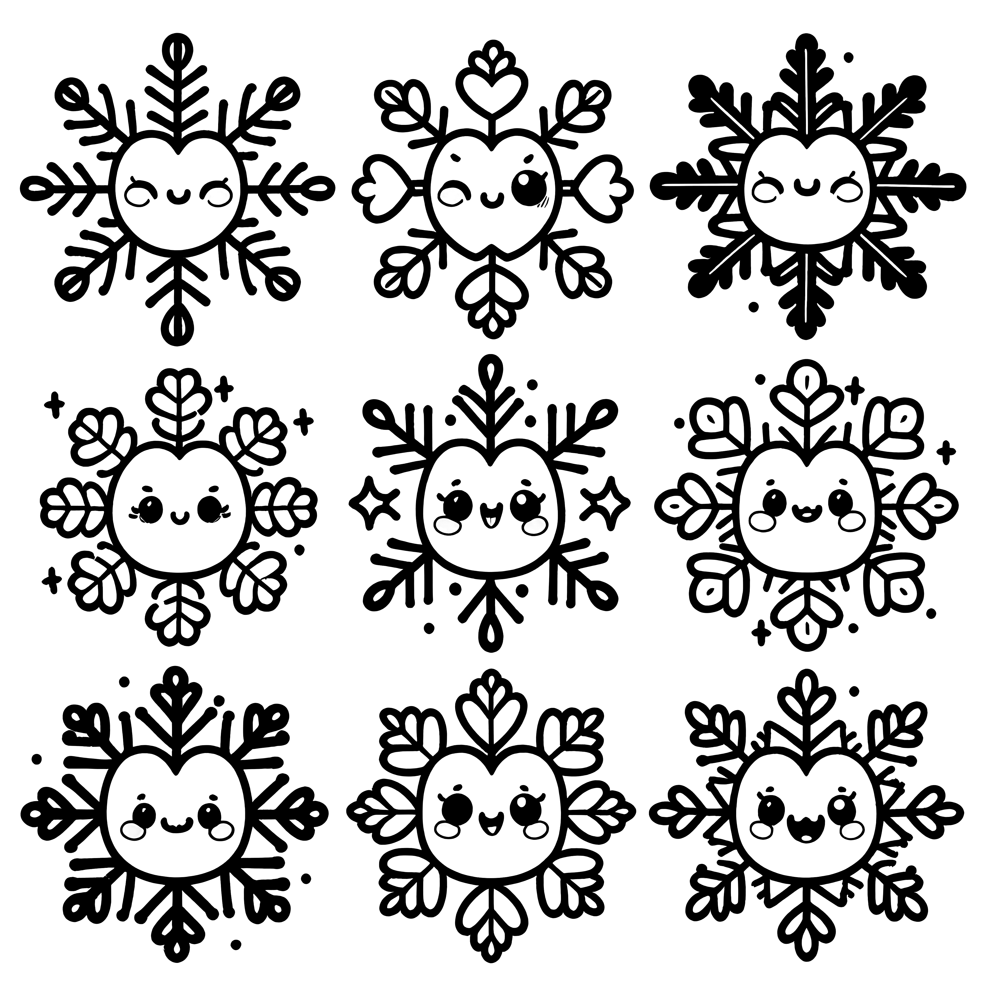 Cute snowflake faces: coloring page for children