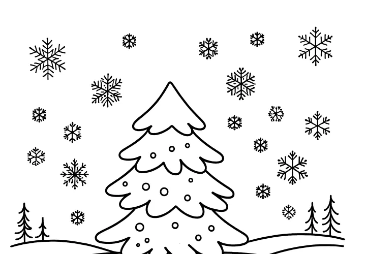 Winter landscape: simple coloring picture (free)