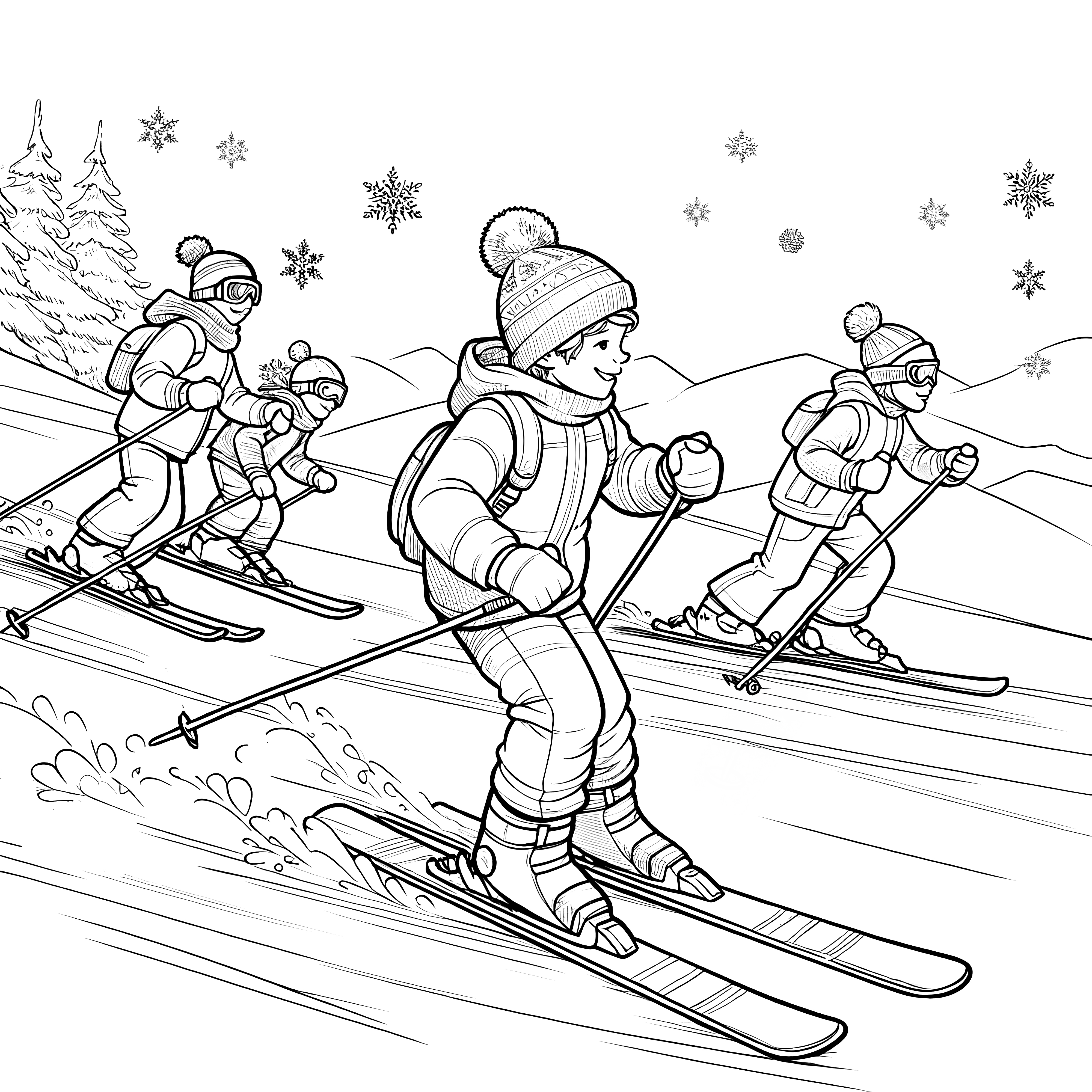 Children skiing: Download coloring page for free