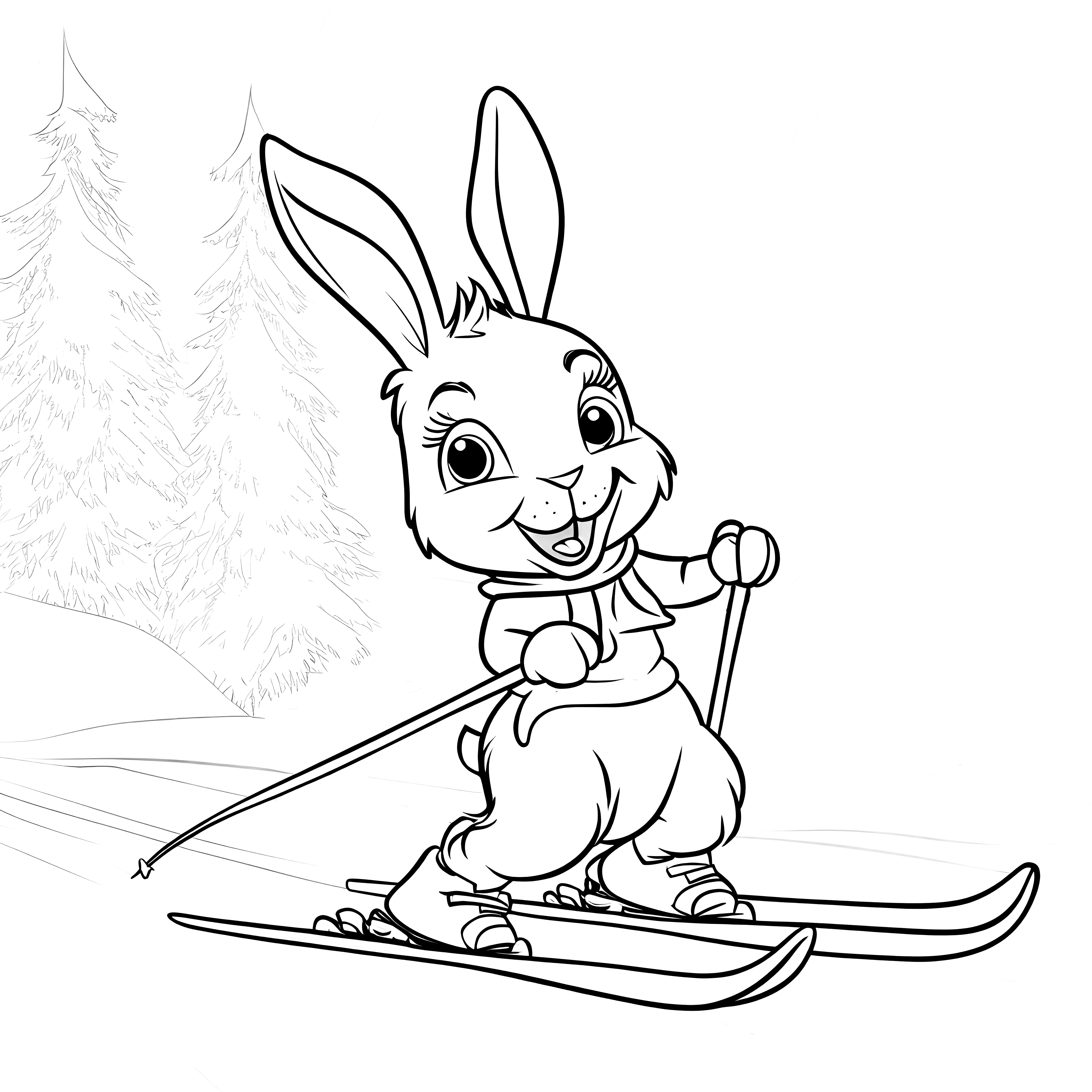 Rabbit skiing: free coloring page