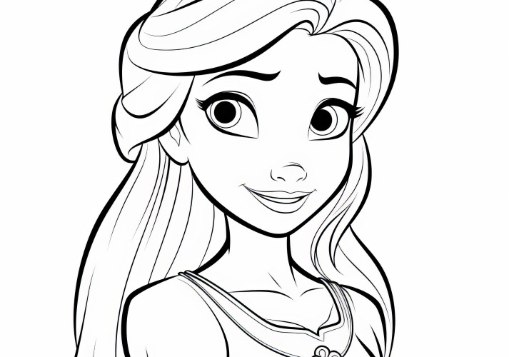 Jolie princesse avec de longs cheveux comme modèle de coloriage