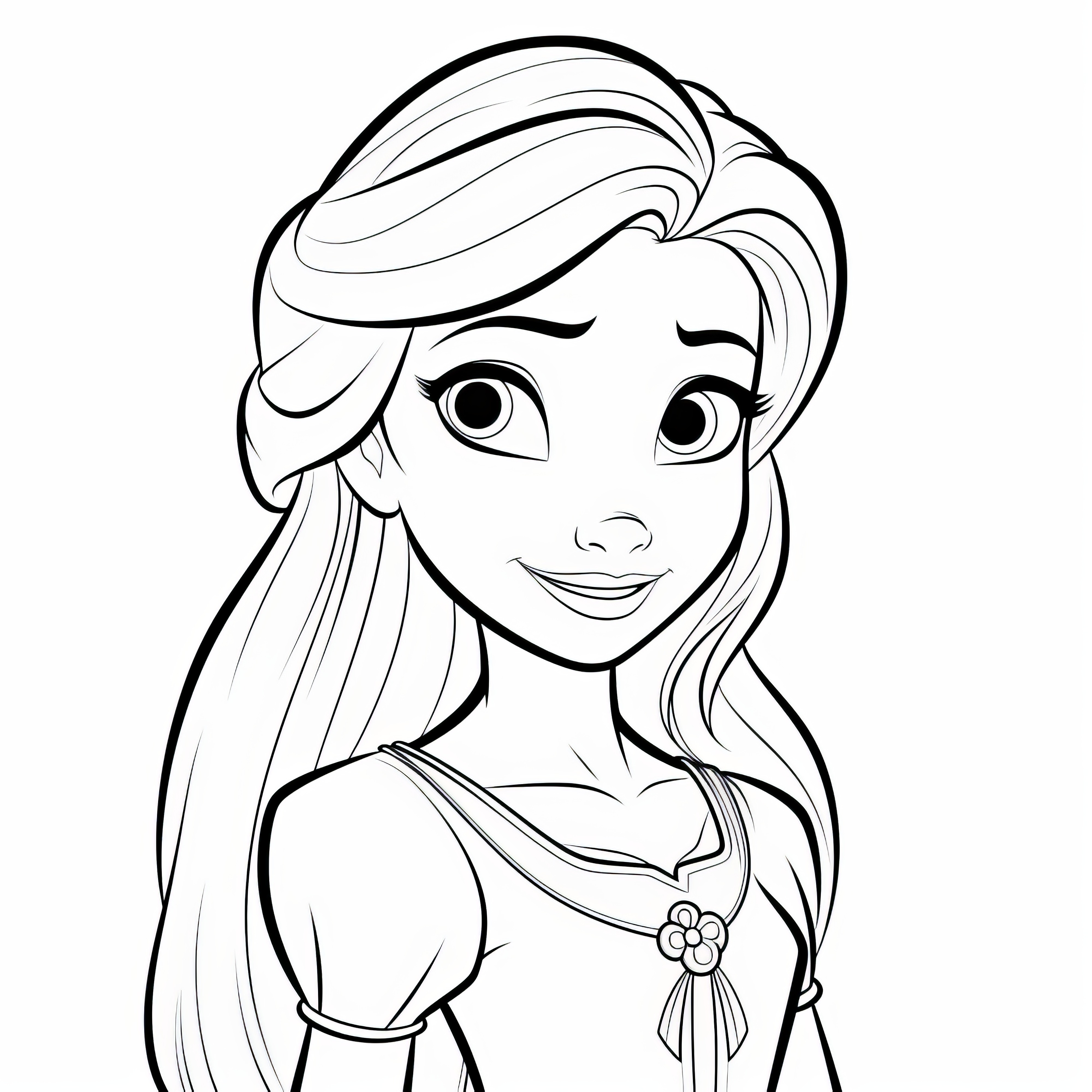 Belle princesse avec de longs cheveux comme modèle de coloriage