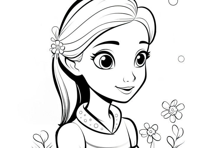 Jovem princesa com flores - Imagem para colorir grátis