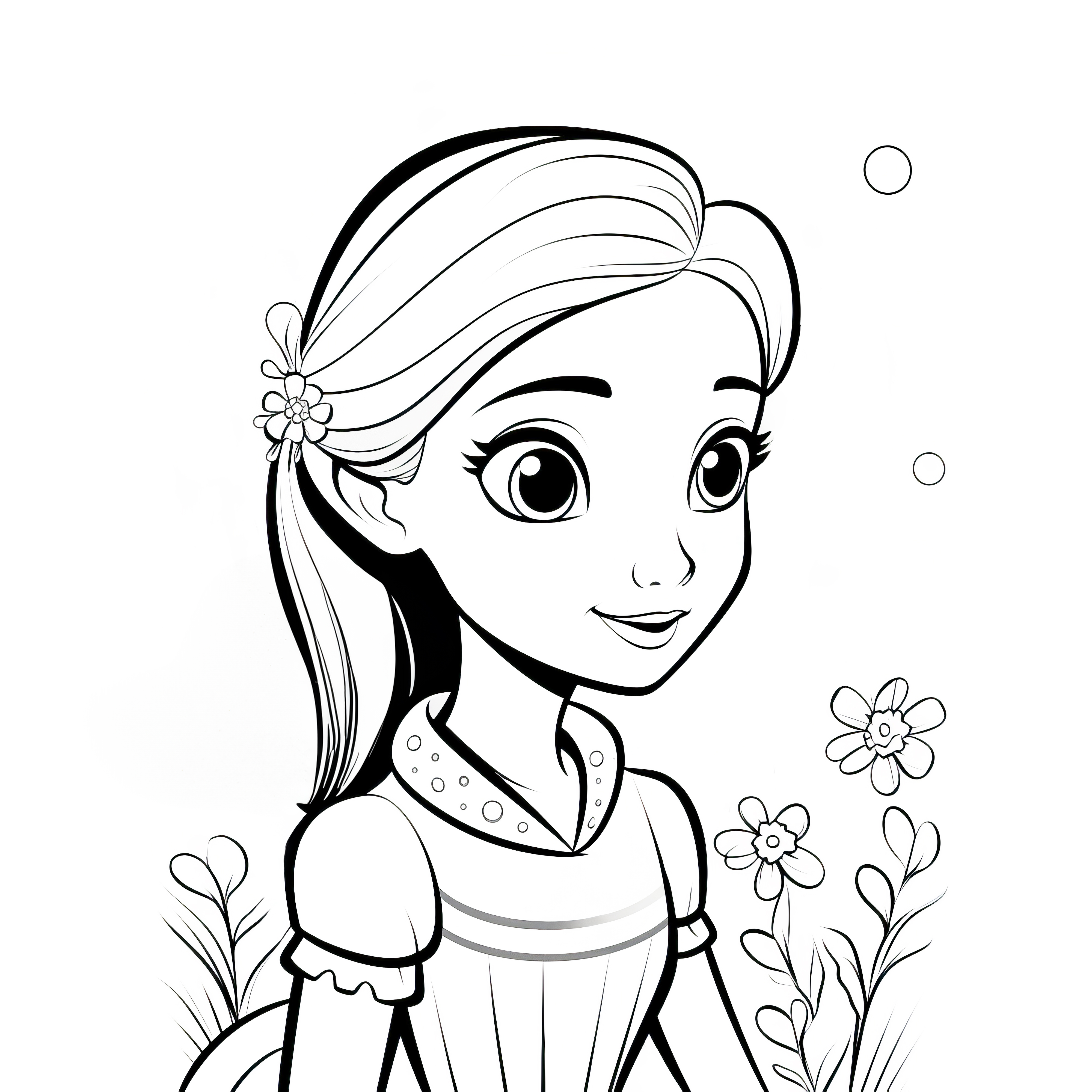 Joven princesa con flores - Imagen para colorear gratis