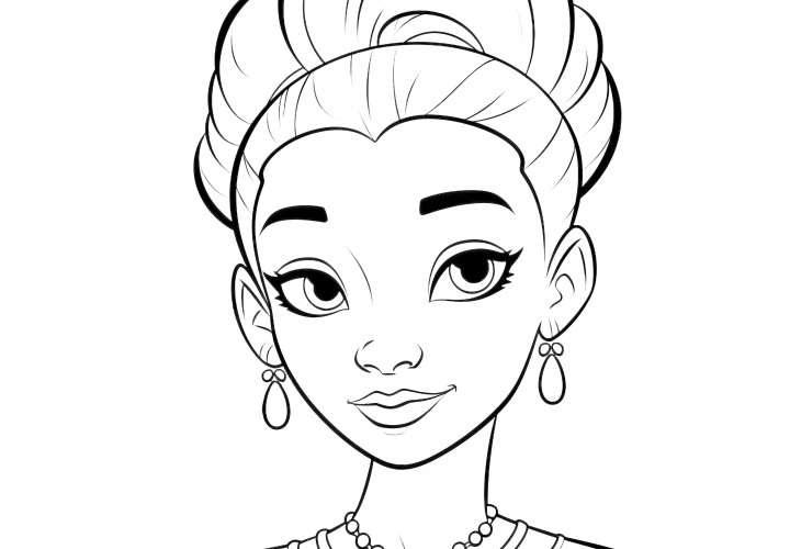 Coloriage : Princesse avec boucles d'oreilles et collier (Gratuit)