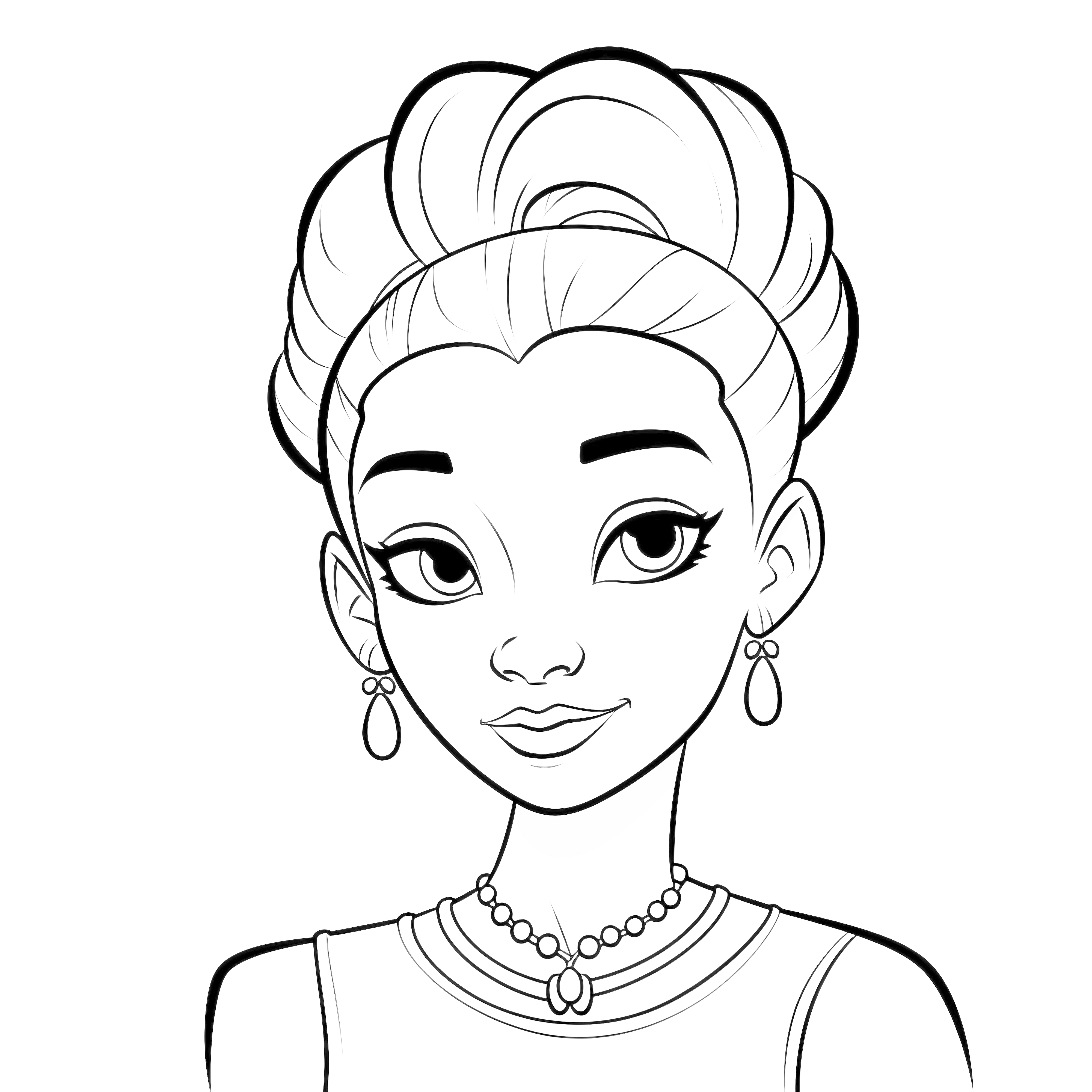 Modèle de coloriage : princesse avec boucles d'oreilles et collier (Gratuit)