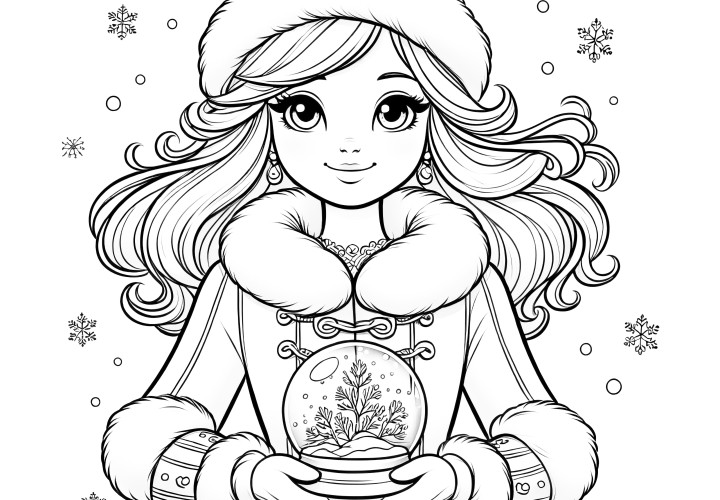 Princesa como Reina de Hielo con bola de nieve (dibujo para colorear)