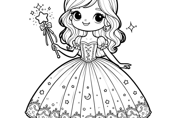 Desenho para colorir: Fada princesinha com varinha mágica