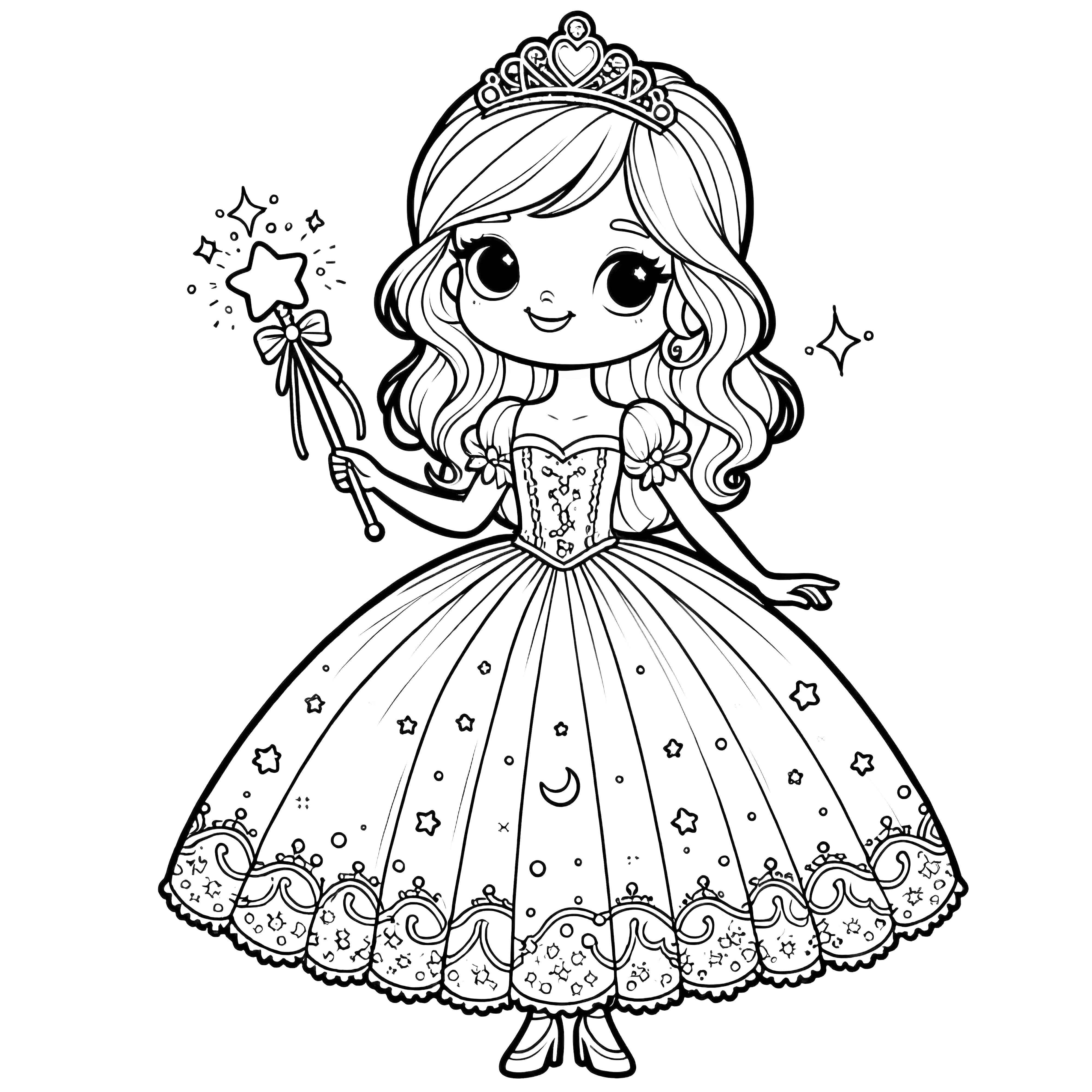 Desenho para colorir: Fada princesinha com varinha mágica