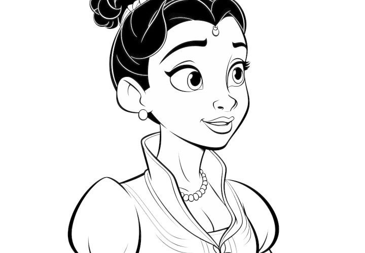 Coloriage : princesse aux cheveux relevés (Gratuit)