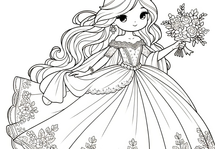 Princesse joyeuse en robe de fleurs avec un bouquet de fleurs (Gratuit)