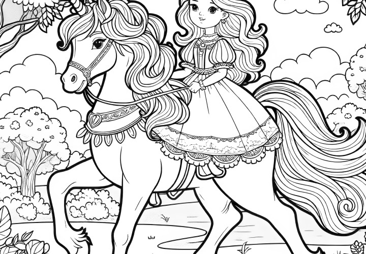 Petite princesse avec une licorne mignonne - À télécharger