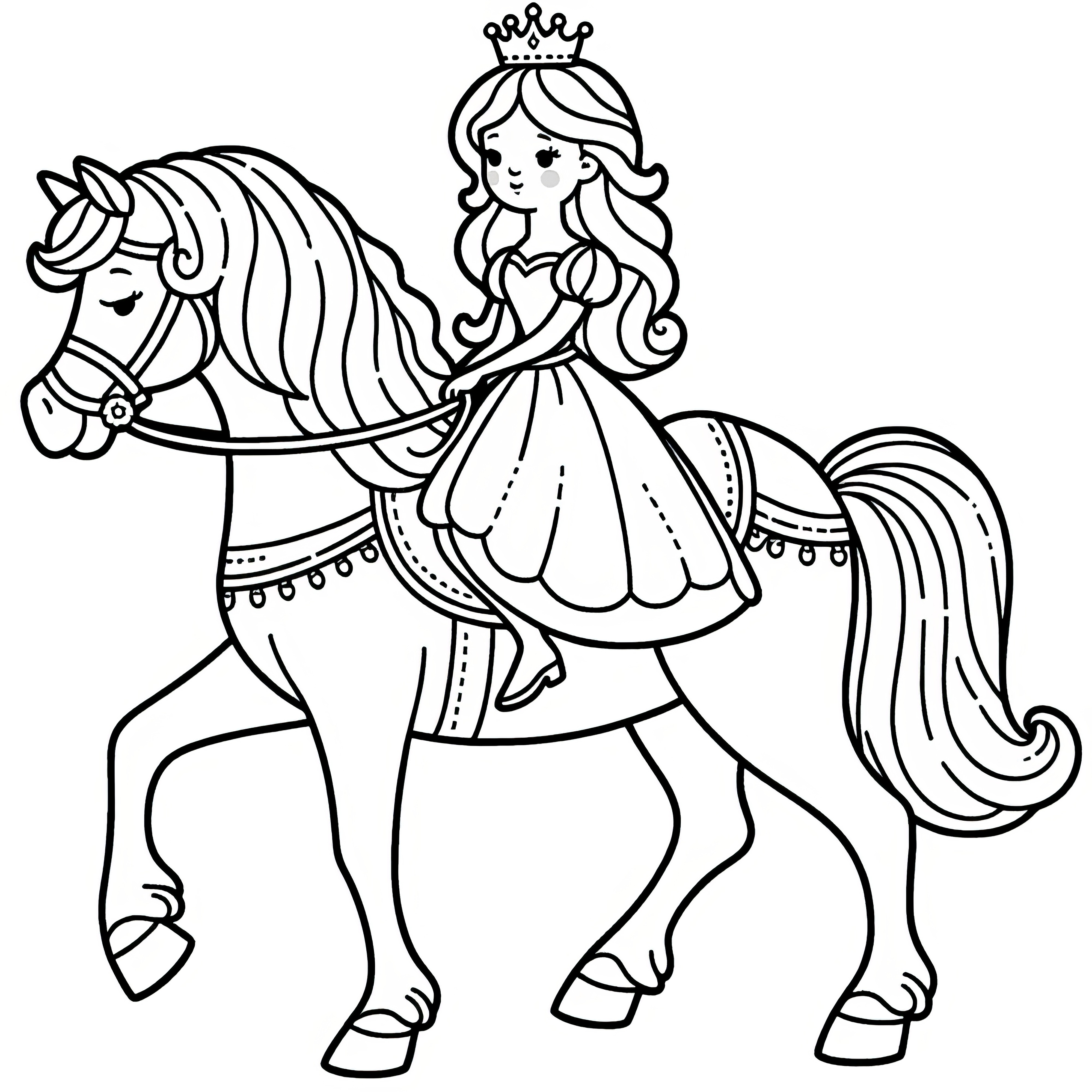 Petite princesse sur un cheval: Coloriages simples pour enfants