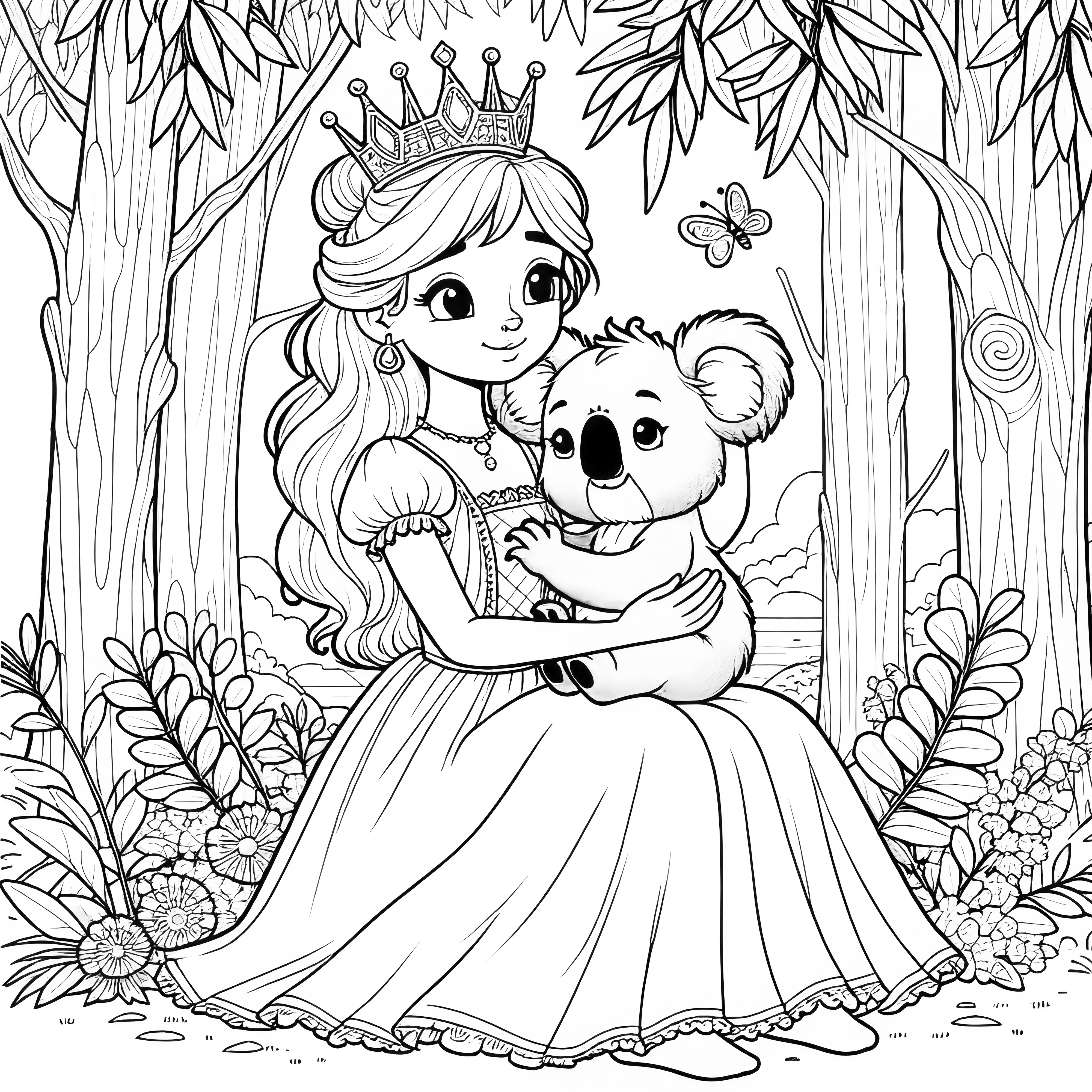 Zittende prinses in de jungle met een koala op haar arm (Gratis)