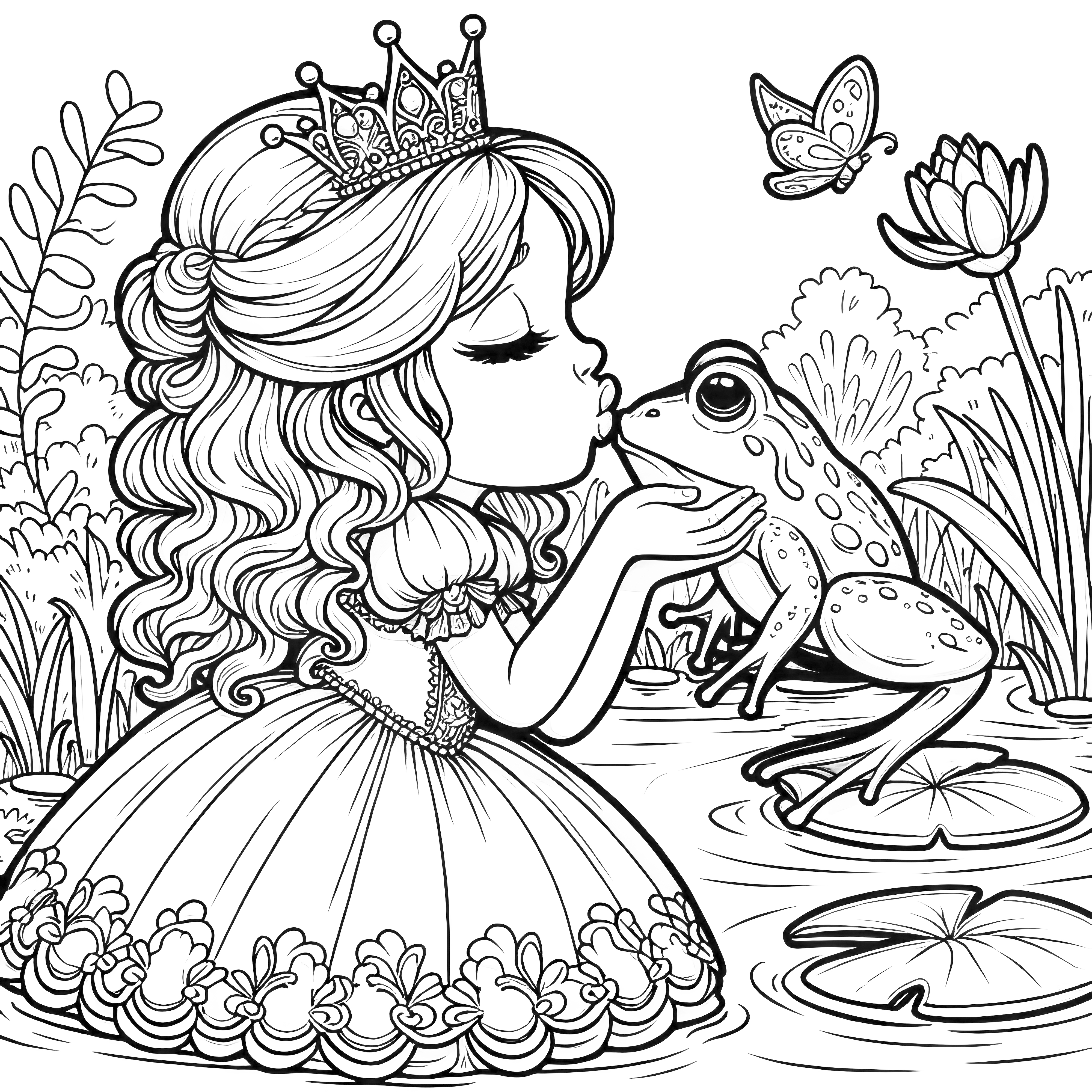 Contos de fadas para colorir: A princesa beija o sapo (imagem gratuita)