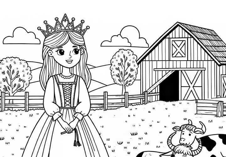 Princesse à la ferme : coloriage à télécharger (gratuitement)