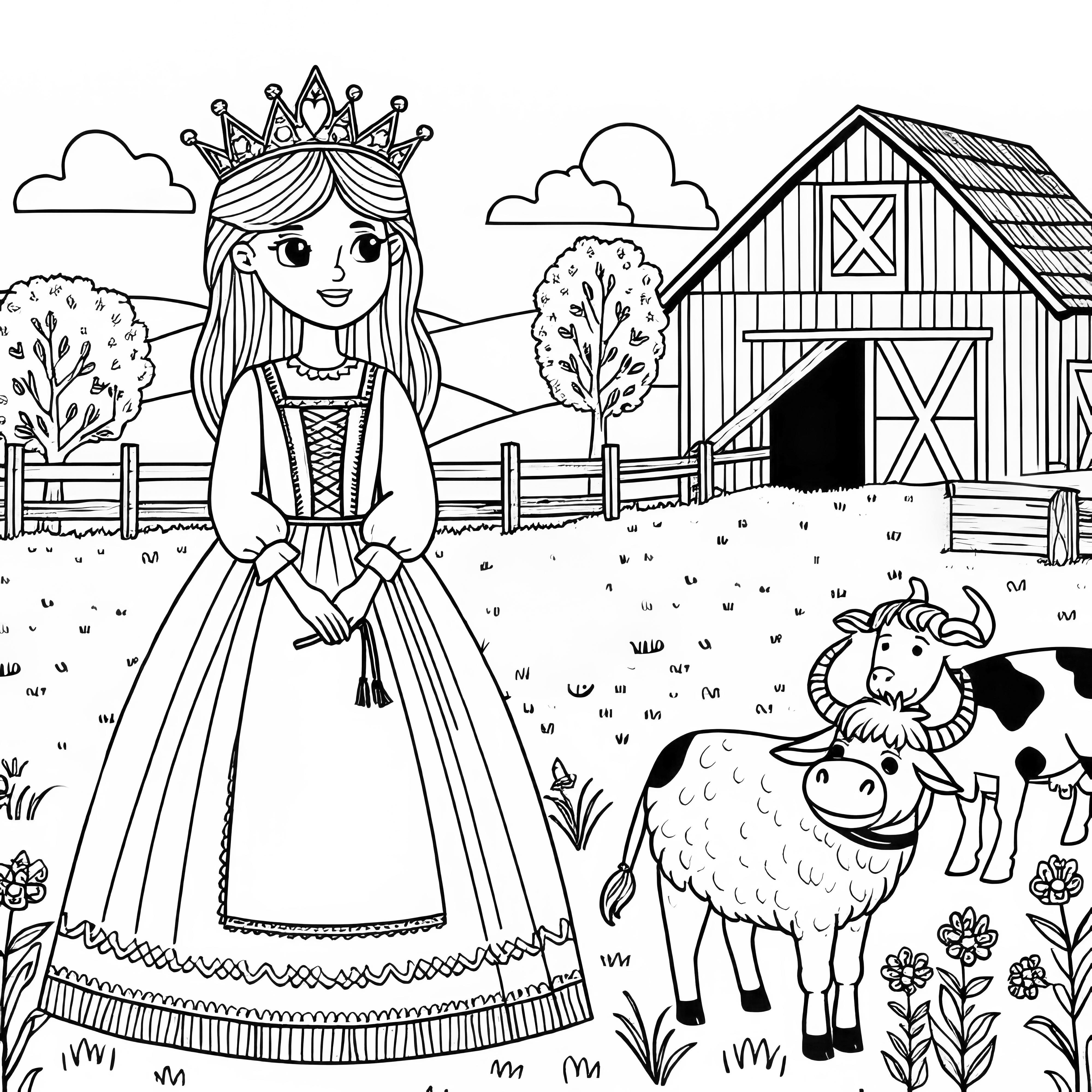 Princesse à la ferme : coloriage à télécharger (gratuit)