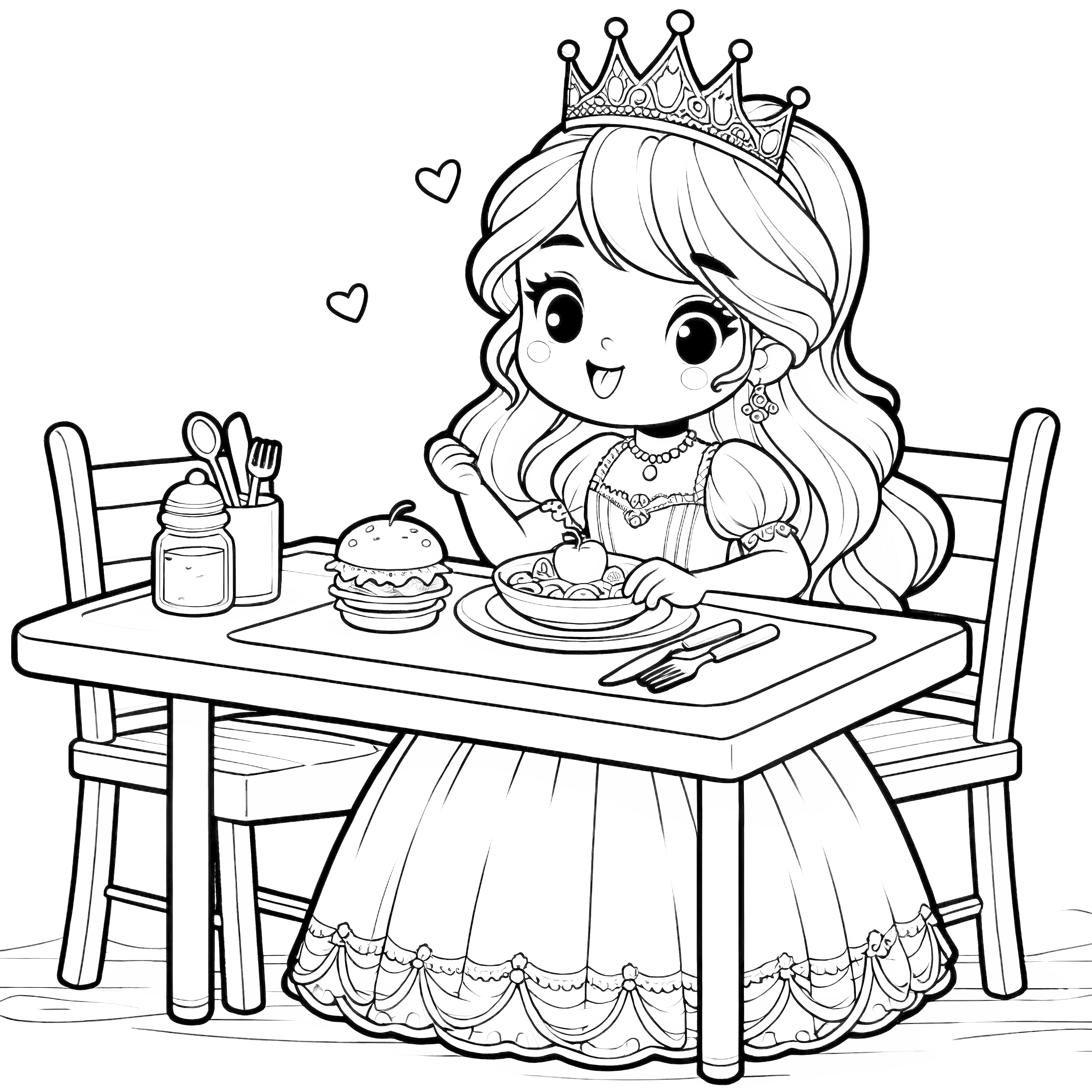 A princesa à mesa de jantar - Um livro para colorir, gratuito