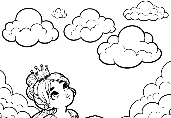 Coloriage gratuit : La princesse regarde rêveusement le ciel