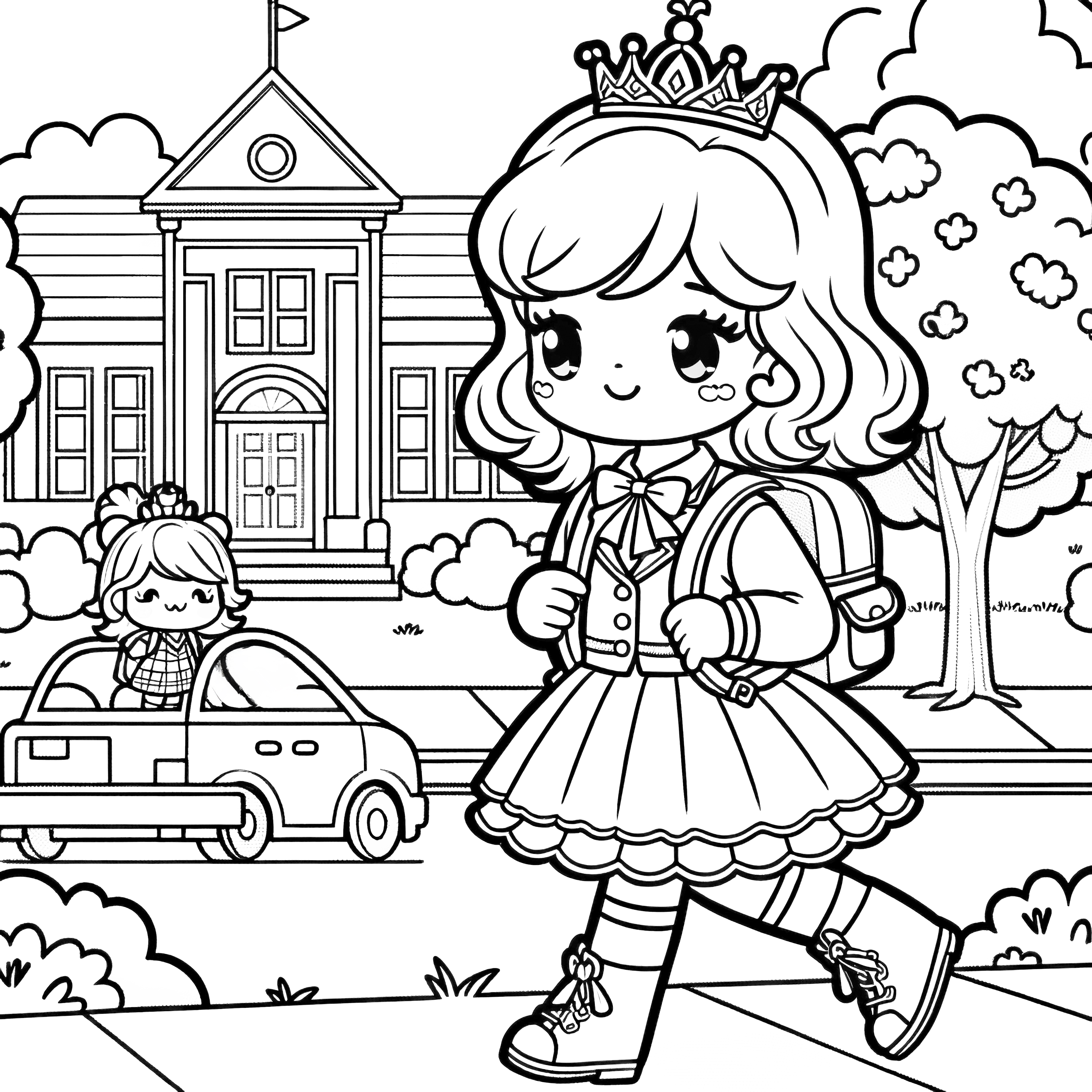 Princesa a caminho da escola - página para colorir simples