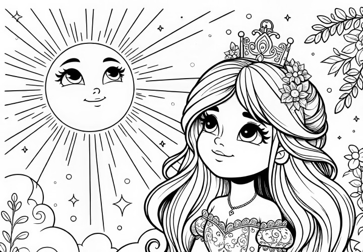 Hermosa Princesa Sol (Página para colorear gratis para imprimir)