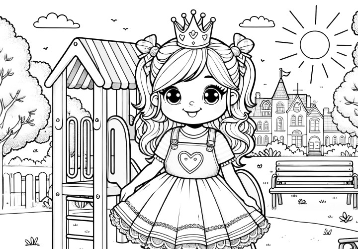 A princesinha no parque infantil - Imagem para colorir grátis