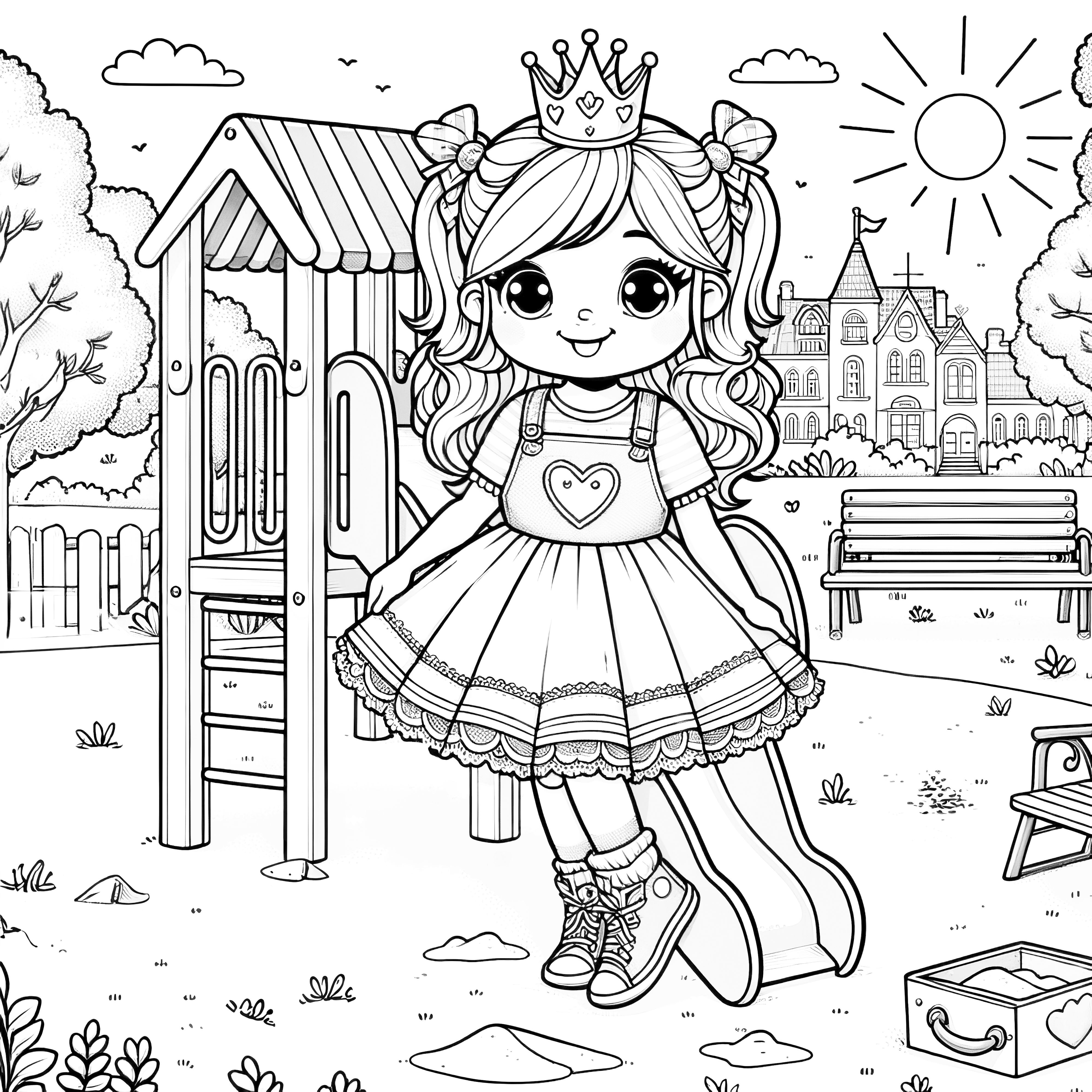 Princesse sur l'aire de jeux - Coloriage gratuit