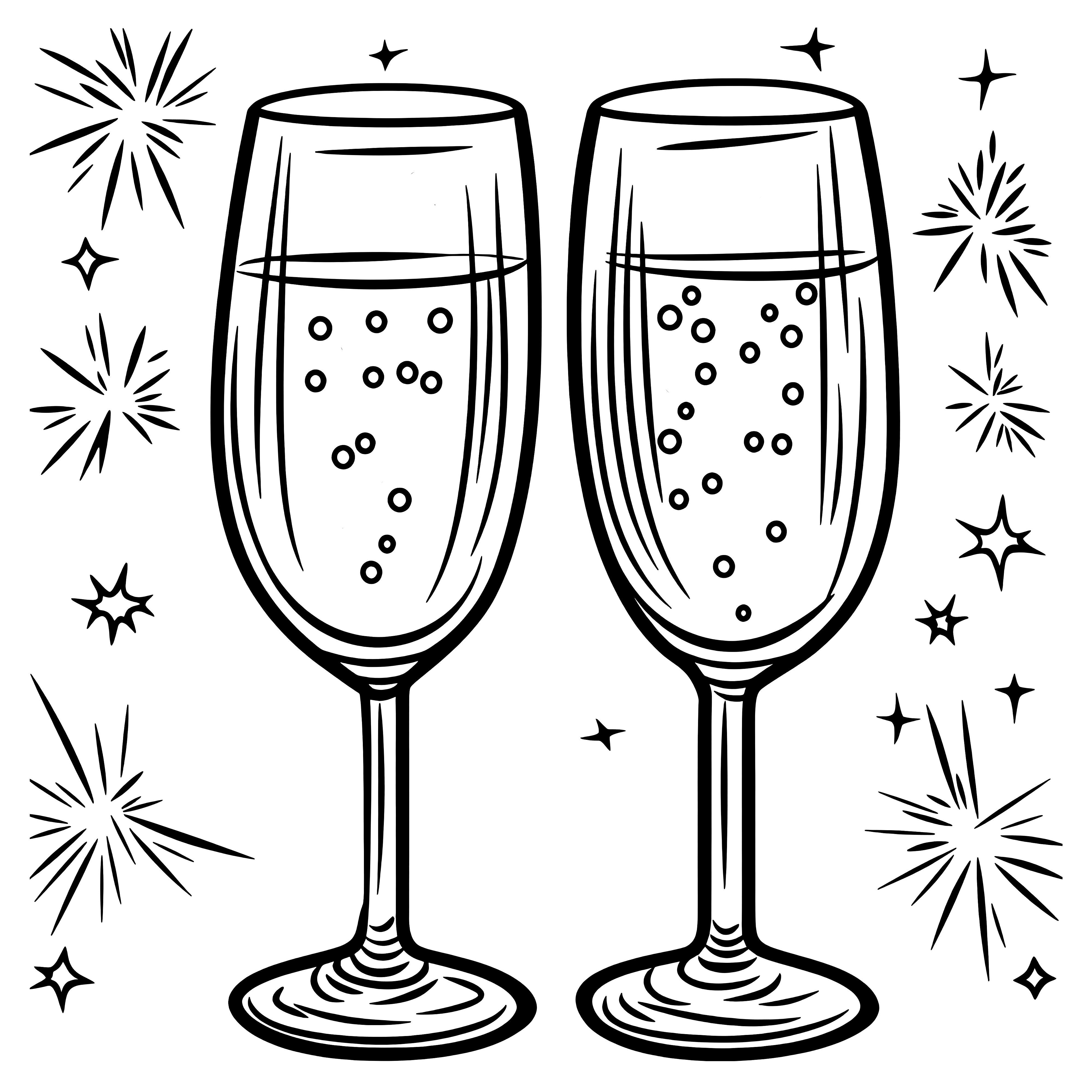 Champagne glasses for the New Year's party: free coloring template