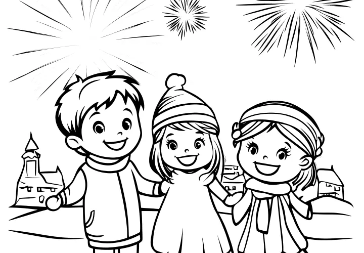 Children, New Year's fireworks & church for coloring