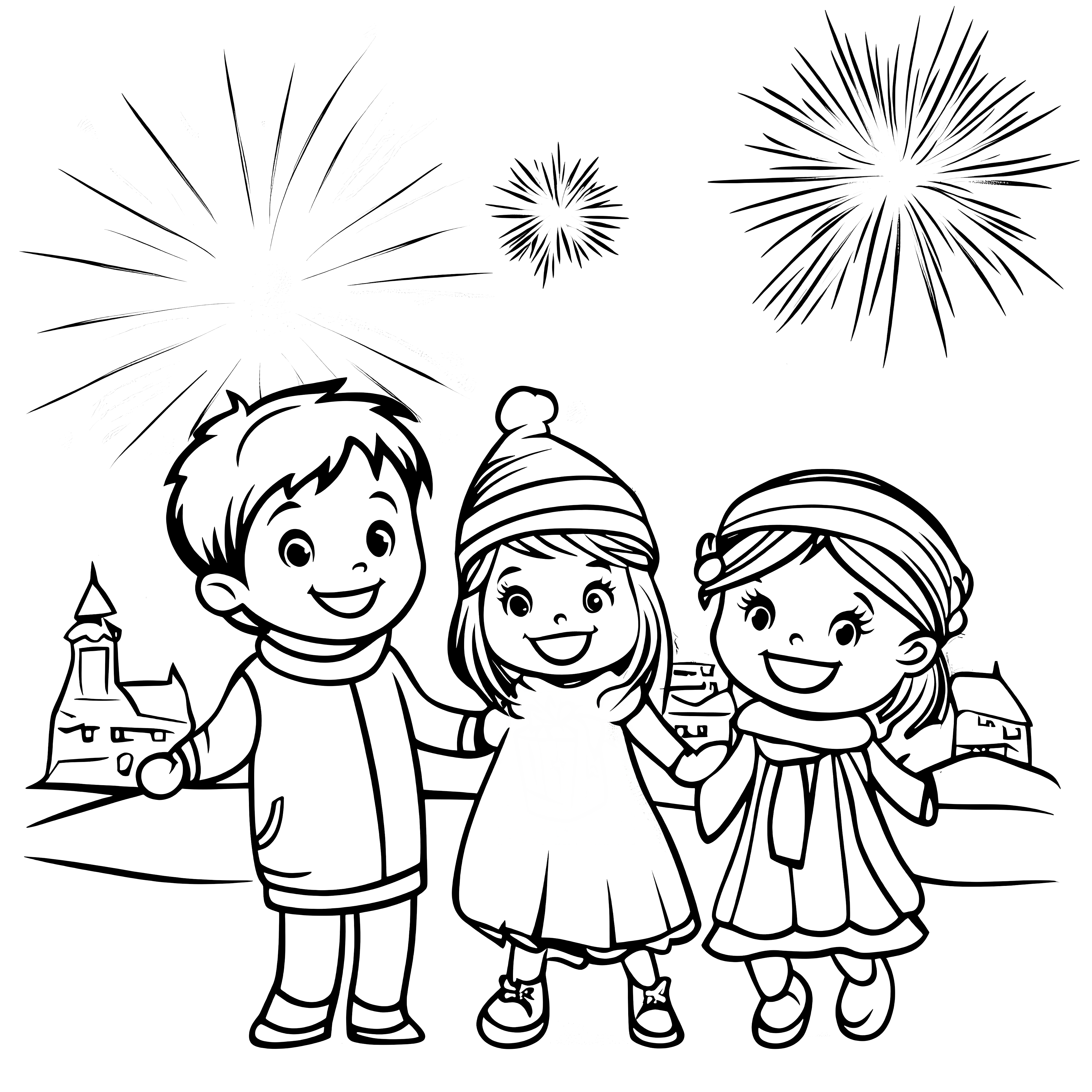 Children, New Year's Eve fireworks & church for coloring