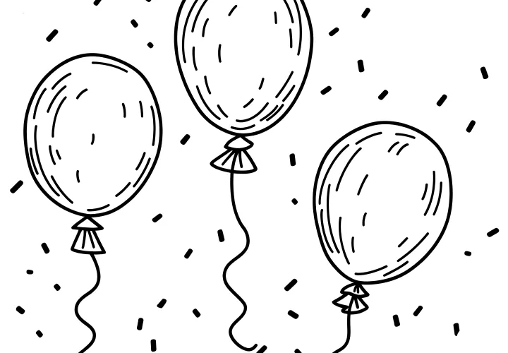 Balloons with confetti: New Year's coloring picture