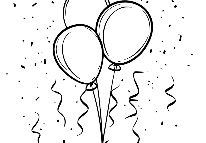 Balloons with confetti: New Year's coloring page