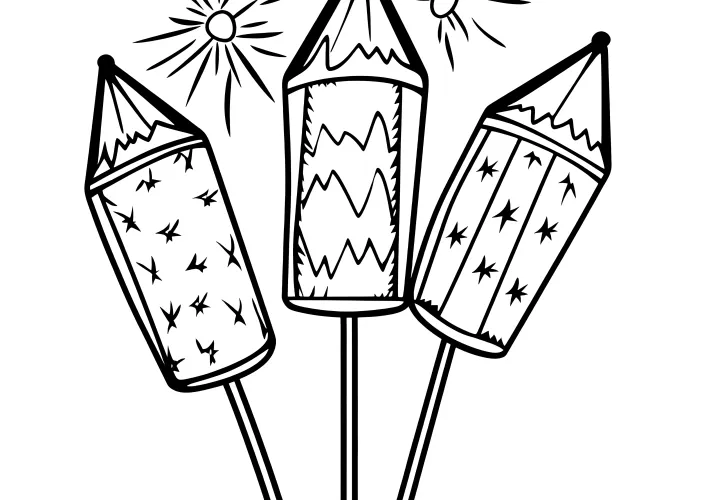 Three New Year's Eve rockets: coloring page for children