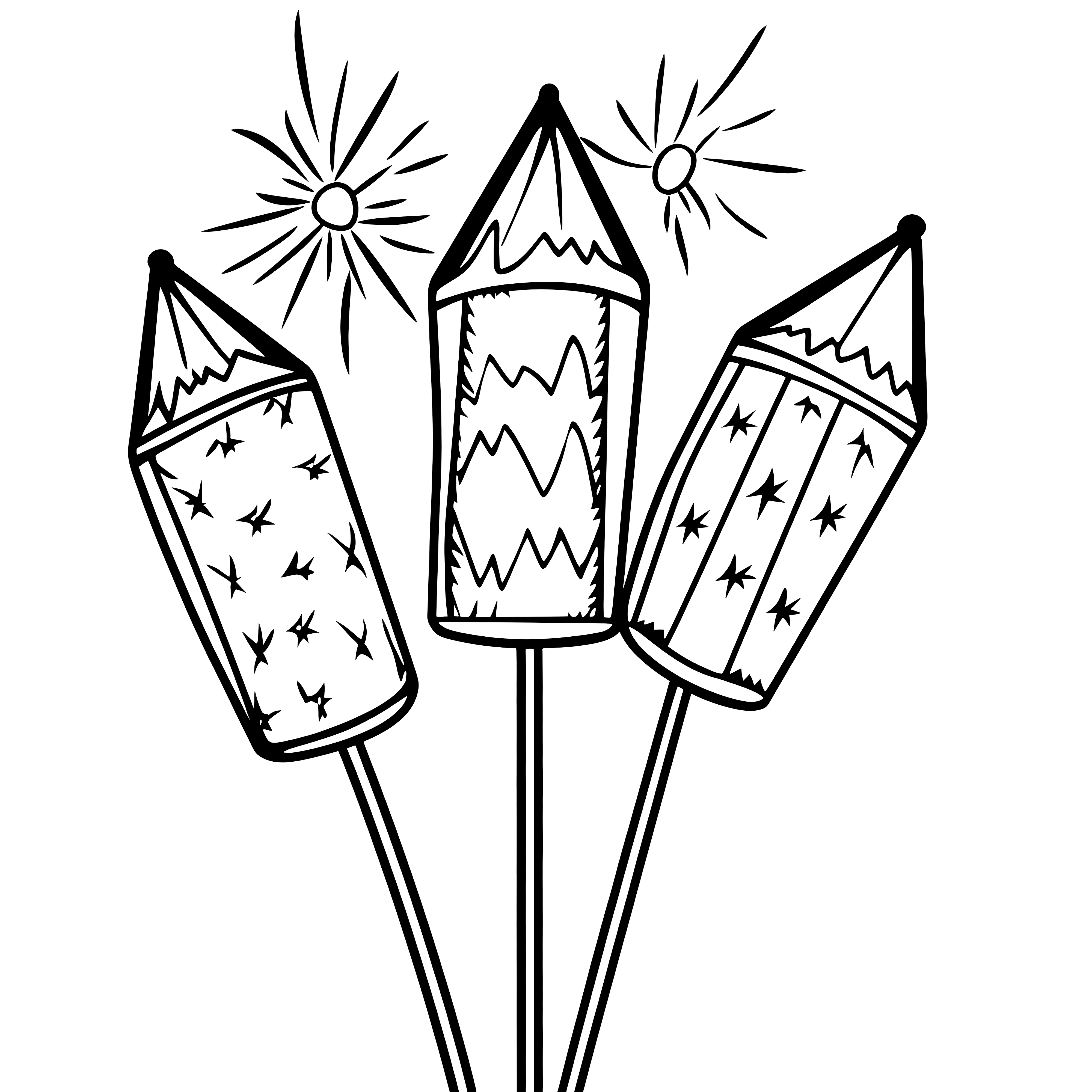 Three New Year's Eve rockets: Coloring page for children