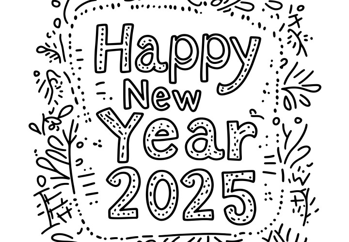 Happy New Year 2025: coloring picture