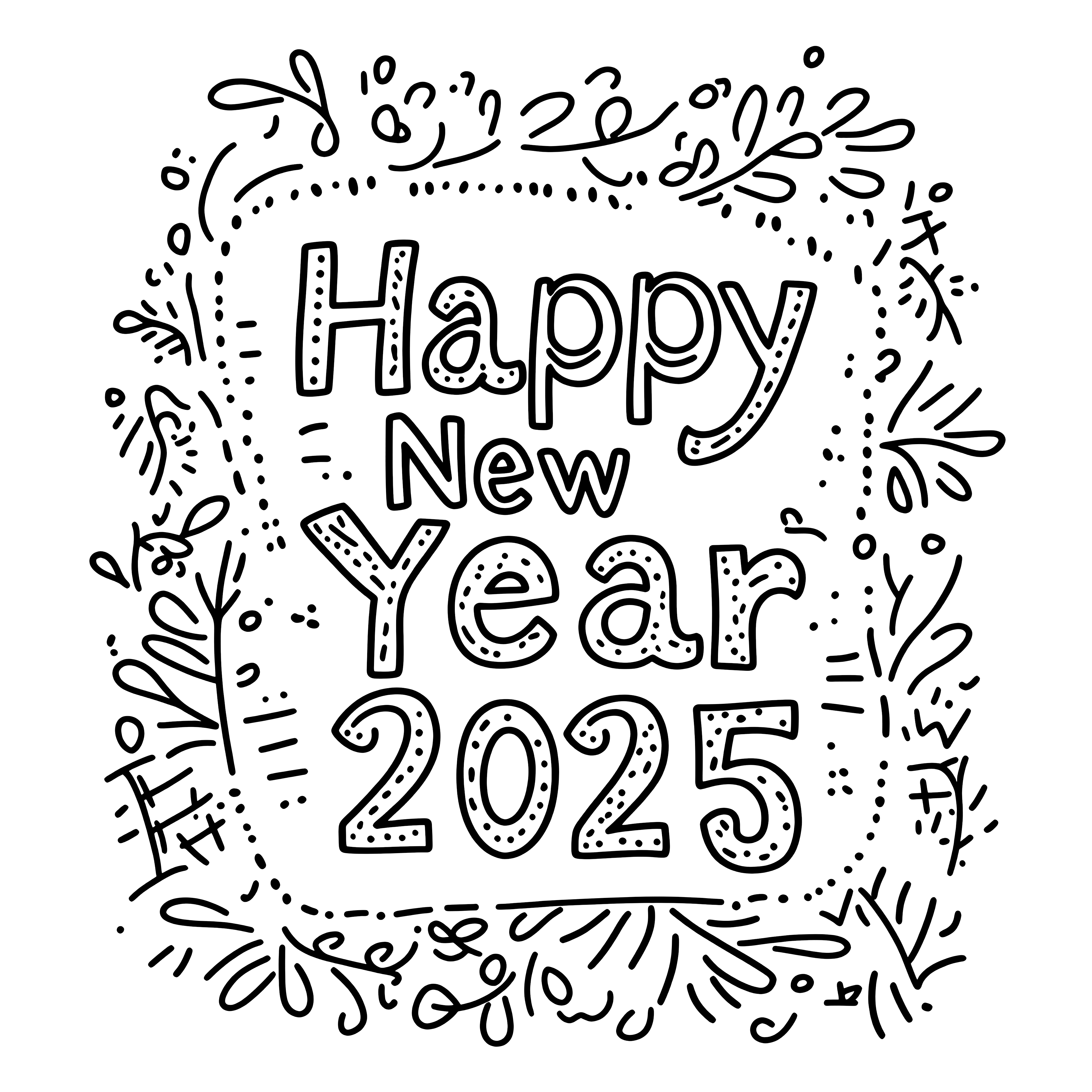 Happy New Year 2025: Coloring Picture