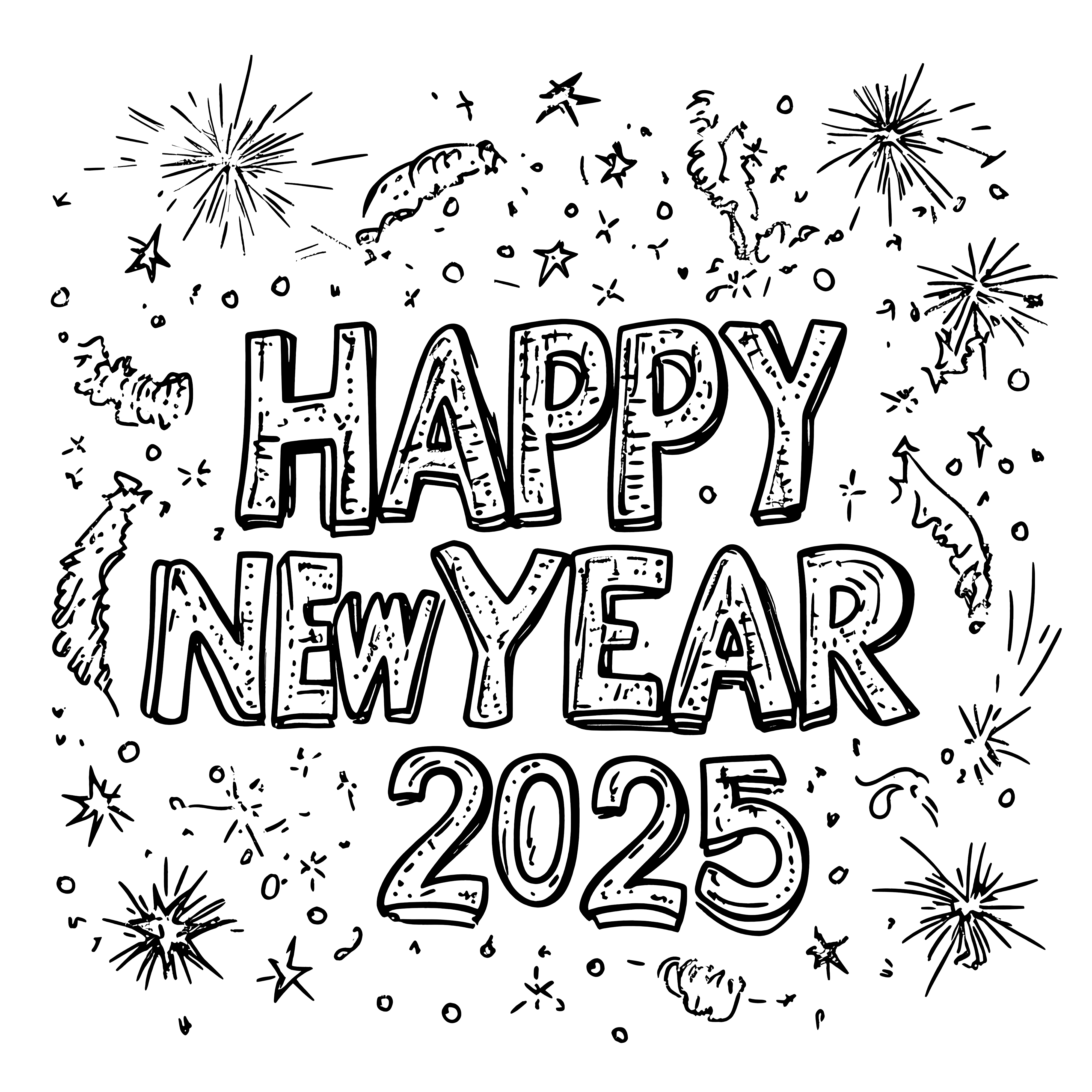 Happy New Year 2025: free coloring page