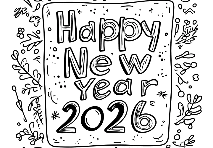 Happy New Year 2026: free coloring page