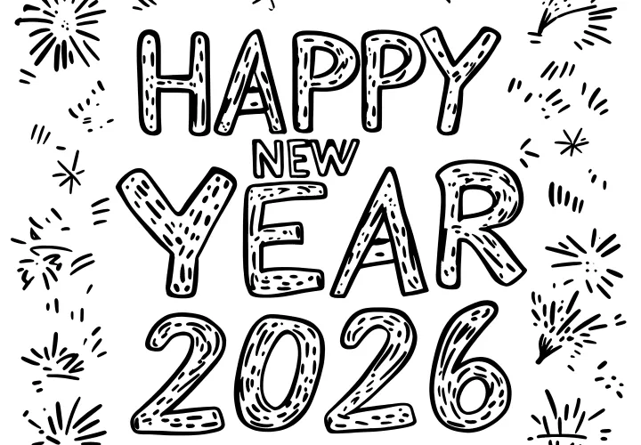 Happy New Year 2026: free coloring picture